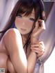 Anime girl with long brown hair and blue eyes posing naked.